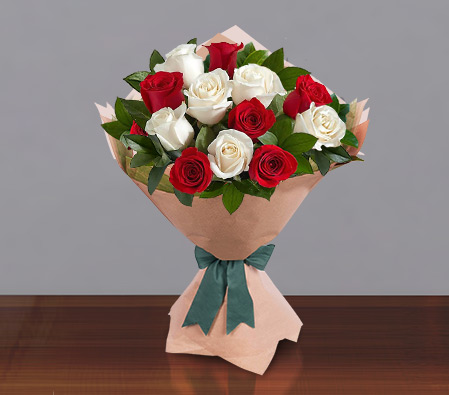 Pure Love-Red,White,Rose,Bouquet
