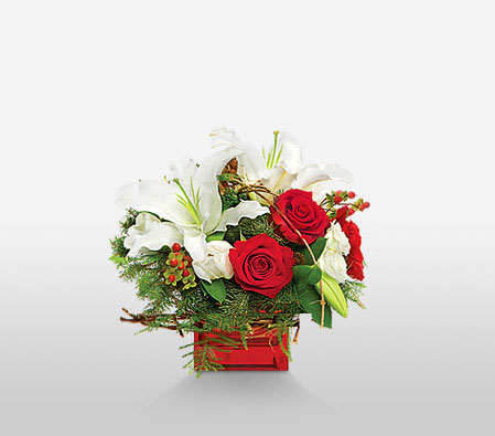 Rosa Elegance-Red,White,Lily,Rose,Arrangement