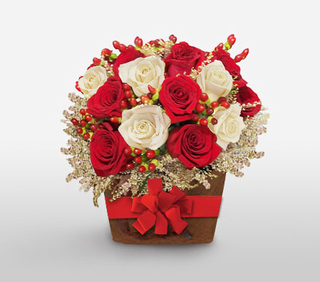 Festive Holiday Arrangement-Red,White,Rose,Arrangement