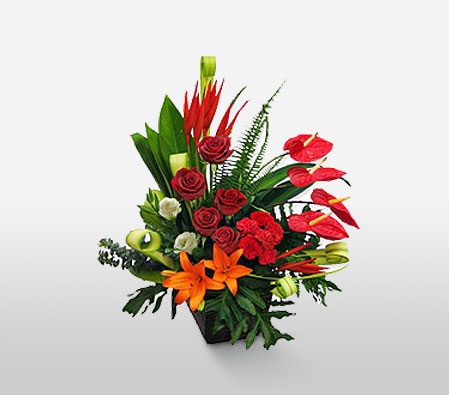 Guozijian Street-Mixed,Orange,Red,White,Anthuriums,Carnation,Gerbera,Lily,Mixed Flower,Rose,Arrangement