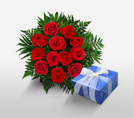 Pure Affluence - Roses & Chocolates-Red,Chocolate,Rose,Bouquet