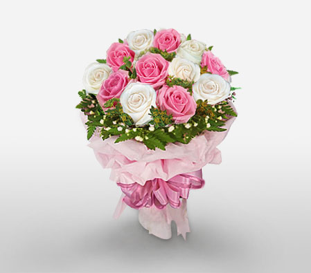 First Love-Pink,White,Rose,Bouquet