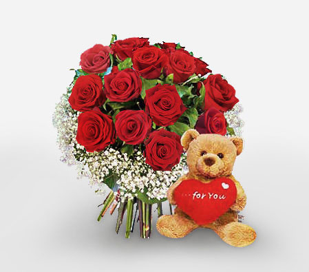 Elegance & Romance-Red,Rose,Teddy,Bouquet