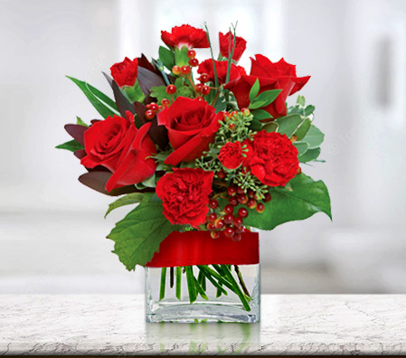 Christmas Wishes-Red,Carnation,Rose,Arrangement
