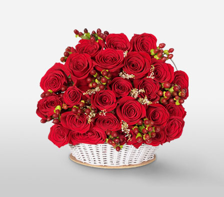 Medellin Magic - Red Roses Arrangement-Red,Rose,Arrangement,Basket