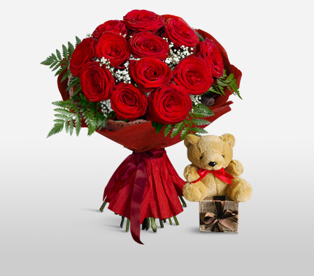 Red Hot Cuddles <Br><span>12 Red Roses And Free Teddy</span>