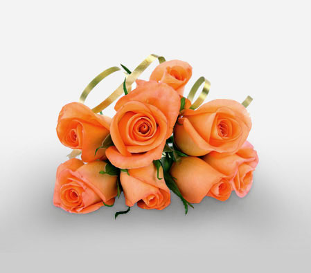 8 Orange Roses-Orange,Rose,Bouquet