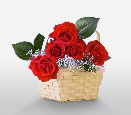 Valentines Surprise-Red,Rose,Arrangement,Basket