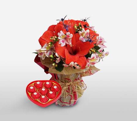 Modern Masterpiece-Red,Chocolate,Mixed Flower,Bouquet