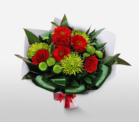 Angelic Felicity-Green,Mixed,Red,Chrysanthemum,Mixed Flower,Rose,Bouquet