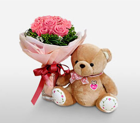 Pink Wishes-Pink,Teddy,Rose,Bouquet