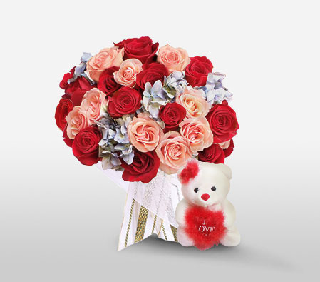 Honey Bear-Pink,Red,Rose,Bouquet
