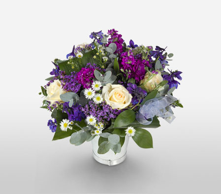 Kwazulu Natal-Blue,Lavender,Purple,Violet,White,Mixed Flower,Rose,Arrangement