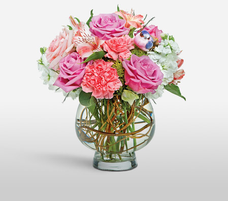 Pink Panther-Mixed,Pink,Purple,Carnation,Mixed Flower,Rose,Arrangement