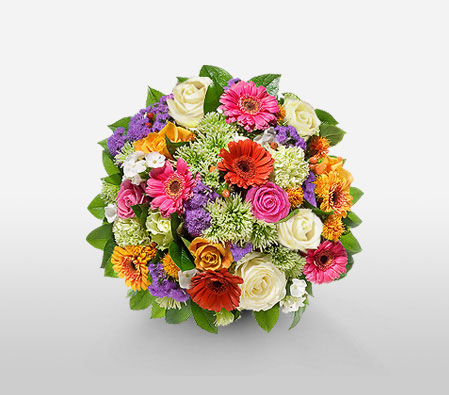 Mixed Spring Bouquet-Green,Mixed,Pink,Purple,Red,White,Daisy,Gerbera,Rose,Bouquet