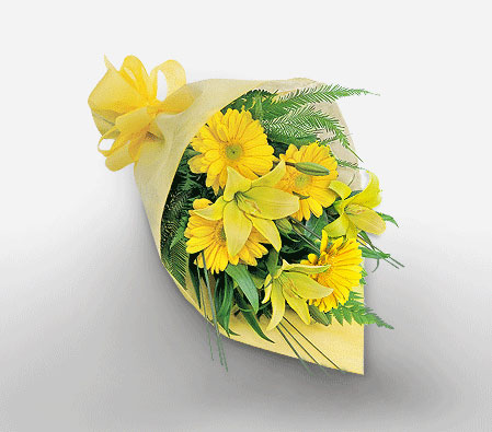 Bouquet Of Gerbera N Lilies-Yellow,Daisy,Gerbera,Lily,Bouquet