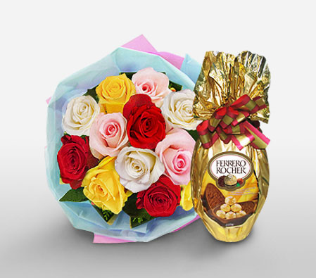 Cheer-Mixed,Orange,Pink,Red,White,Yellow,Chocolate,Rose,Bouquet