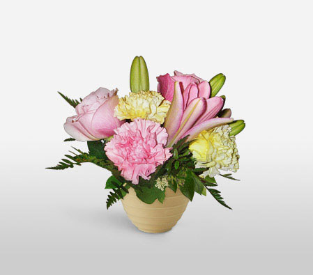 Sweet Expressions-Mixed,Pink,Yellow,Carnation,Lily,Mixed Flower,Rose,Arrangement