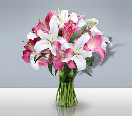 Heavenly Pink N White Lilies-Pink,White,Lily,Bouquet