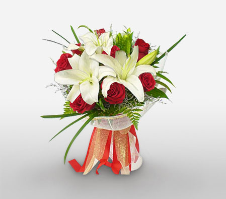 Authentic-Red,White,Lily,Rose,Bouquet