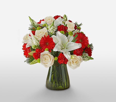 Regal Touch-Red,White,Gerbera,Lily,Rose,Arrangement