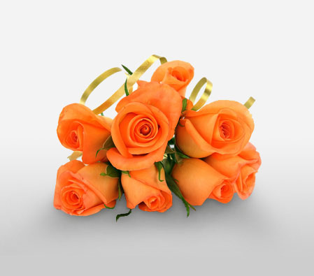 8 Handtied Orange Roses-Orange,Rose,Bouquet