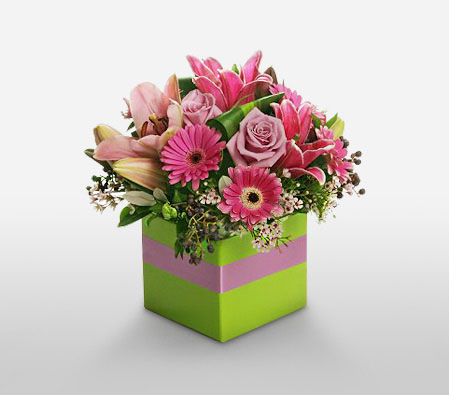 Manhattan Square-Mixed,Pink,Rose,Mixed Flower,Lily,Gerbera,Arrangement