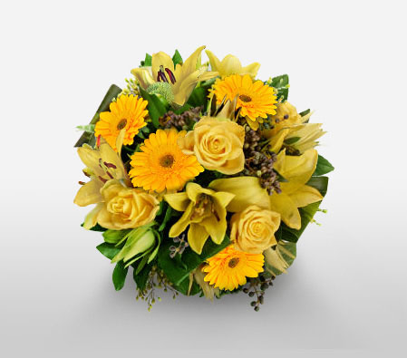 Sunny Side Up-Yellow,Rose,Mixed Flower,Lily,Gerbera,Bouquet