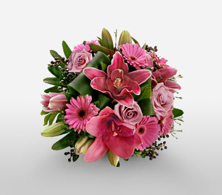 Fantasy Fleur - Mixed Bouquet-Pink,Daisy,Gerbera,Lily,Rose,Bouquet