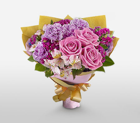 Gardens Of Moscow-Mixed,Pink,Purple,White,Alstroemeria,Carnation,Mixed Flower,Rose,Bouquet
