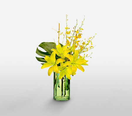 Aureate Drops-Yellow,Lily,Orchid,Arrangement