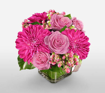 Glittering Birthday Wishes-Pink,Dahlia,Mixed Flower,Rose,Arrangement