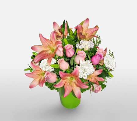 Cabo Frio-Peach,Pink,White,Carnation,Lily,Rose,Arrangement