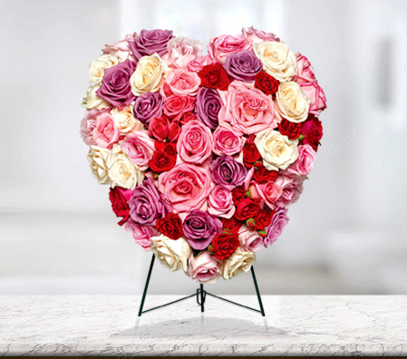Loving Heart Standing Spray-Mixed,Pink,Red,White,Rose,Arrangement