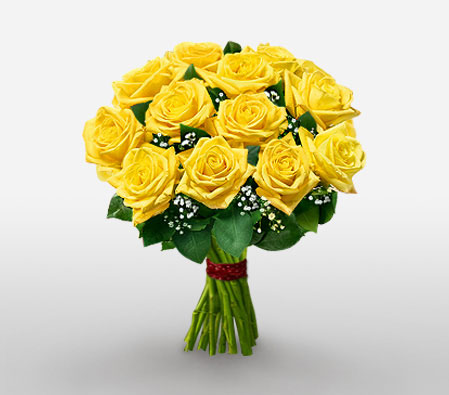 Golden Endeavour - 12 Yellow Roses-Yellow,Rose,Bouquet