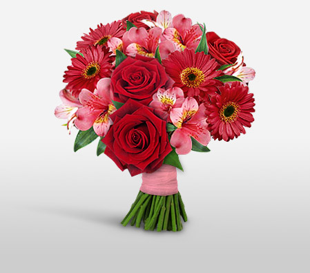 Ruby Affection-Pink,Red,Daisy,Gerbera,Lily,Rose,Bouquet