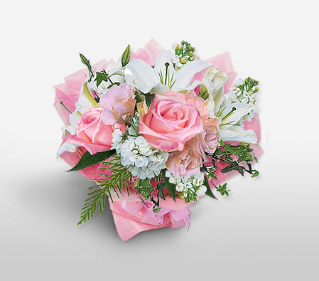 Exquisite Dreams-Pink,White,Rose,Mixed Flower,Lily,Carnation,Bouquet