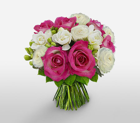 Sweet Pleasure-Pink,White,Carnation,Rose,Bouquet