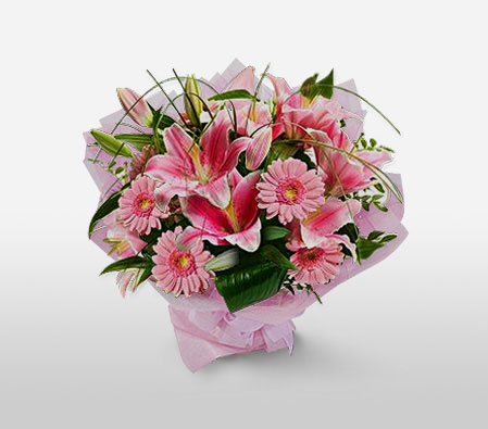Pink Grandeur-Pink,Gerbera,Lily,Bouquet