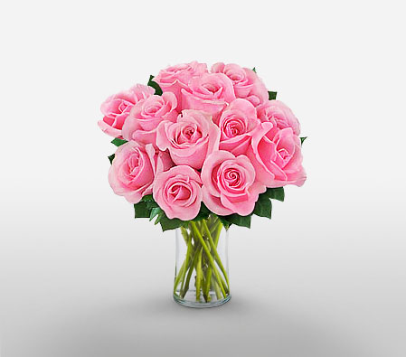 Dozen Pink Roses-Pink,Rose,Arrangement