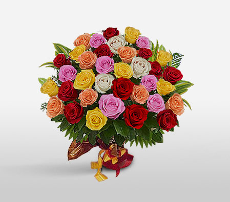 Majestic Beauty - 36 Mixed Roses-Mixed,Pink,Red,White,Yellow,Rose,Basket