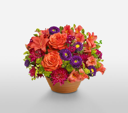 Ithaca Dusk-Mixed,Orange,Purple,Lily,Mixed Flower,Rose,Arrangement
