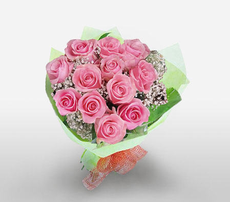 12 Pink Roses-Pink,Rose,Bouquet