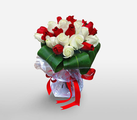 Red And White Love-Red,White,Rose,Bouquet