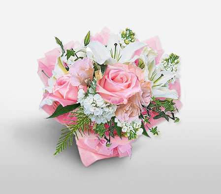 Elegant Dreams-Pink,White,Lily,Rose,Bouquet