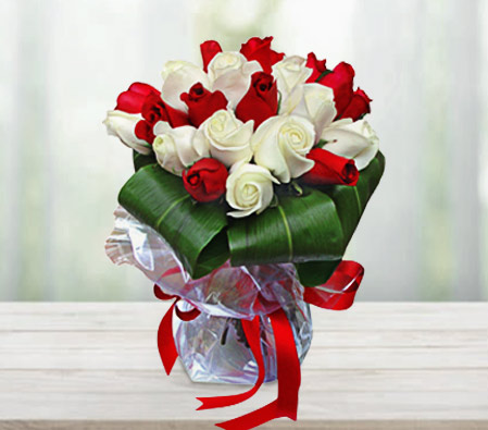 Red & White Roses-Red,White,Rose,Arrangement