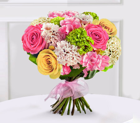 Fascinated By Fuchsia-Green,Peach,Pink,White,Carnation,Rose,Bouquet