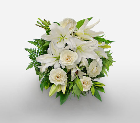 White Haven-White,Carnation,Lily,Rose,Bouquet