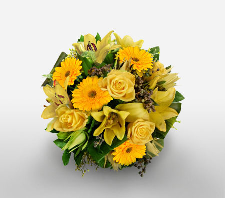 Treasure Chest-Yellow,Gerbera,Lily,Rose,Bouquet