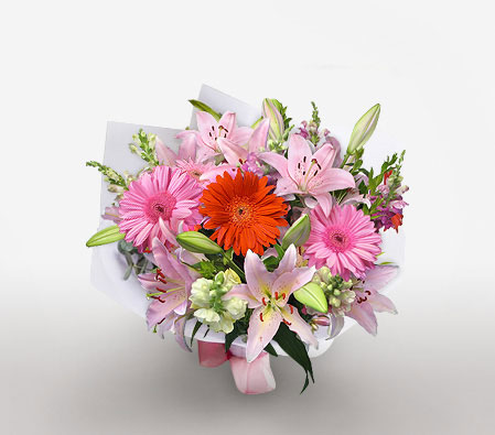Perfect Smile-Mixed,Orange,Pink,White,Gerbera,Lily,Bouquet
